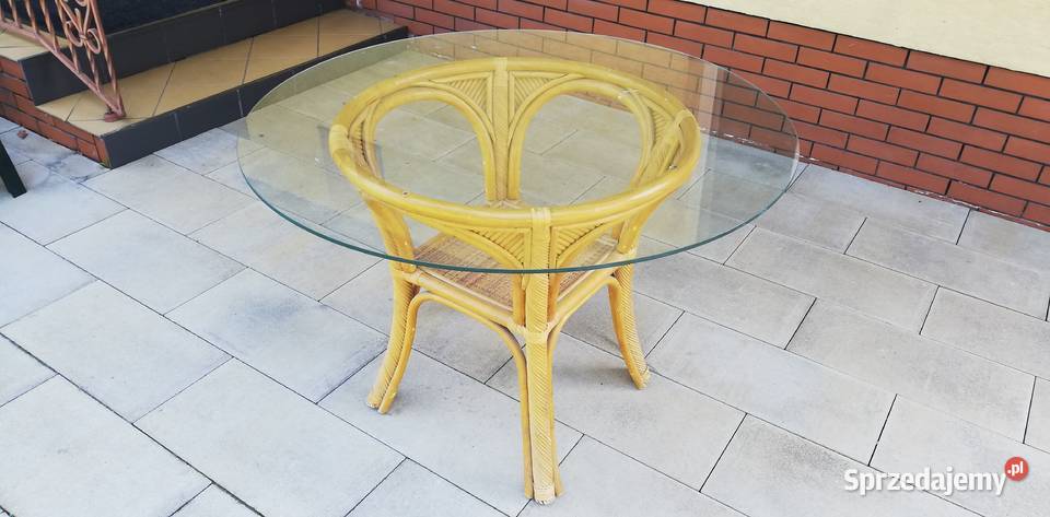 Stół rattanowy okrągły ze szklanym blatem na Garwolin