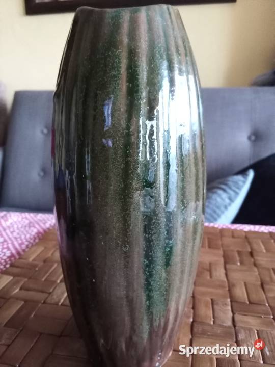 Prl wazon pikasiak szkliwo zaciekowe brąz zieleń odcienie zieleni Ceramika i szkło Łódź sprzedam