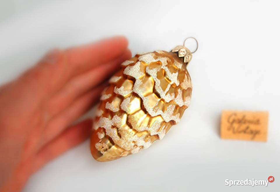 Stara bombka duża złota szyszka z brokatem Lublin