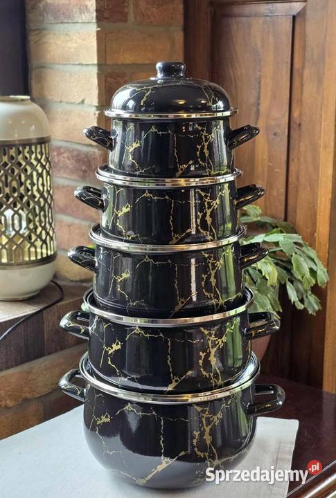 PROMOCAJA 199 Garnki duże emalia czarny marmur śląskie
