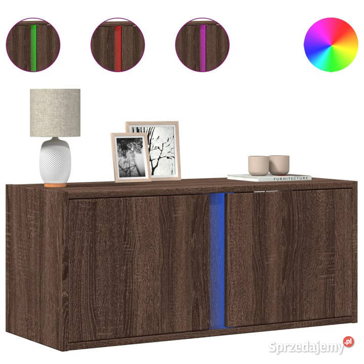 Ścienna szafka TV z LED brązowy dąb 80x31x35 Warszawa