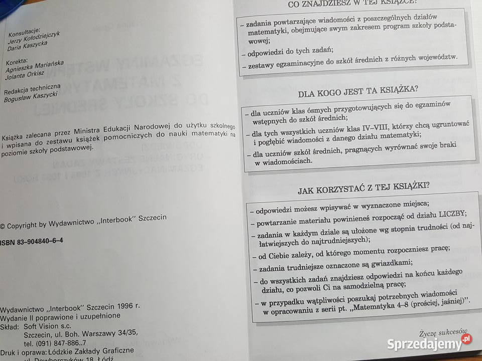 MATEMATYKA zestawy egzaminacyjne egzaminy skrypt, zeszyt ćwiczeń, zbiór zadań, testów