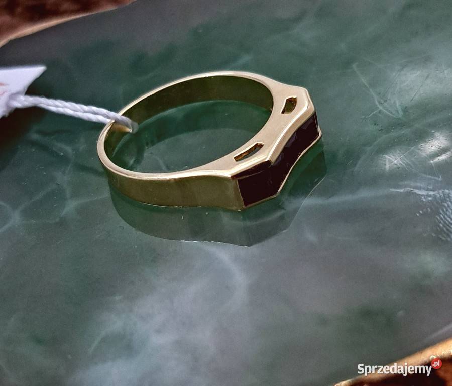 Pierścionek r13 Złoty pr585 Sygnetowy z onyksami Poznań