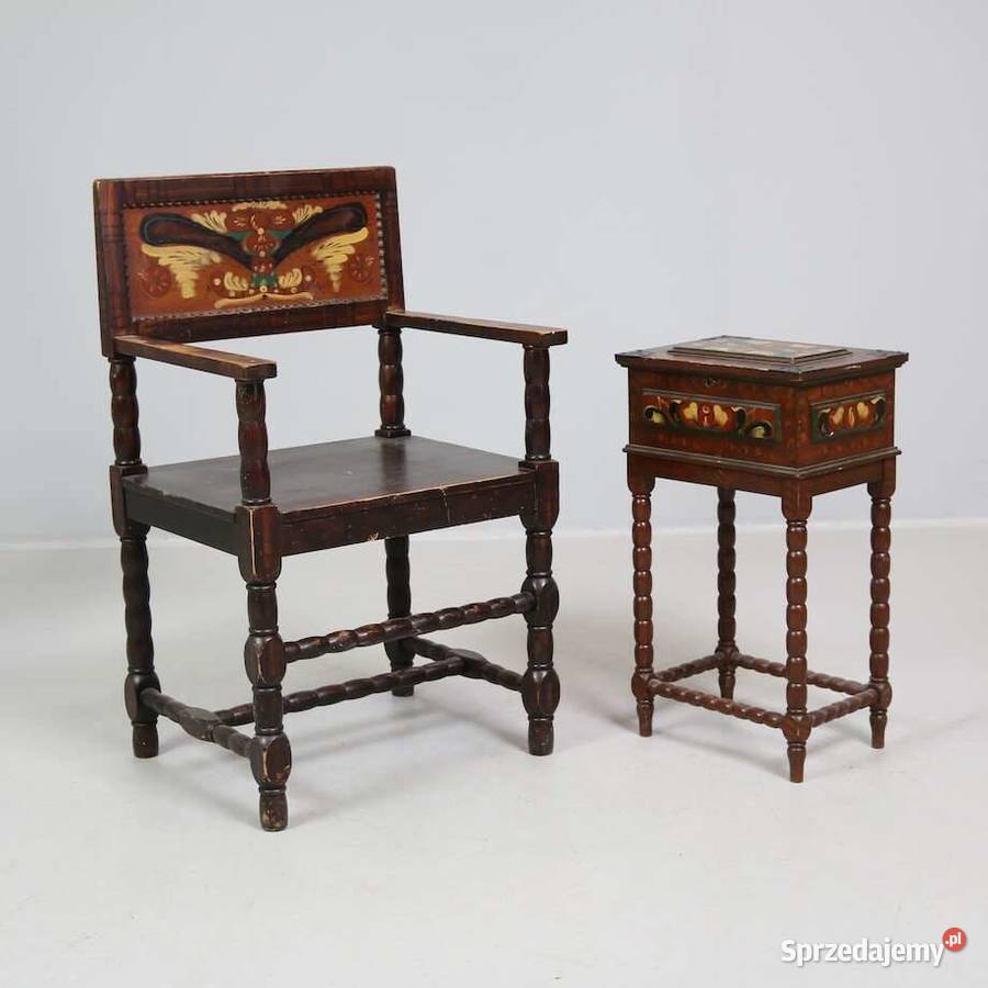 Stary fotel niciak malowany metoda kurbit Budzyń