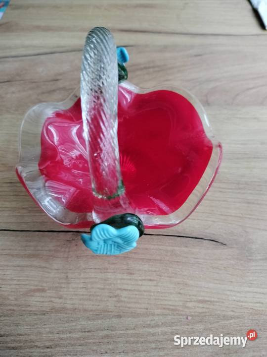 Piękny koszyczek szklany błękitne kwiatki prl Choszczno