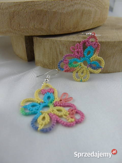 Kolczyki frywolitkowe różne wzory i kolory Wiśniowa