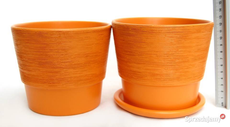 doniczka ceramiczna z podstawką pomarańczowa 2 Lublin