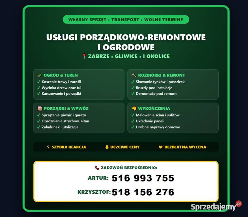 Usługi Porządkowe Ogrodowe i śląskie Zabrze ogród