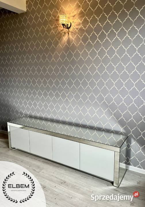 Lustrzana szafka RTV Glamour białe szklane Szafki Warszawa