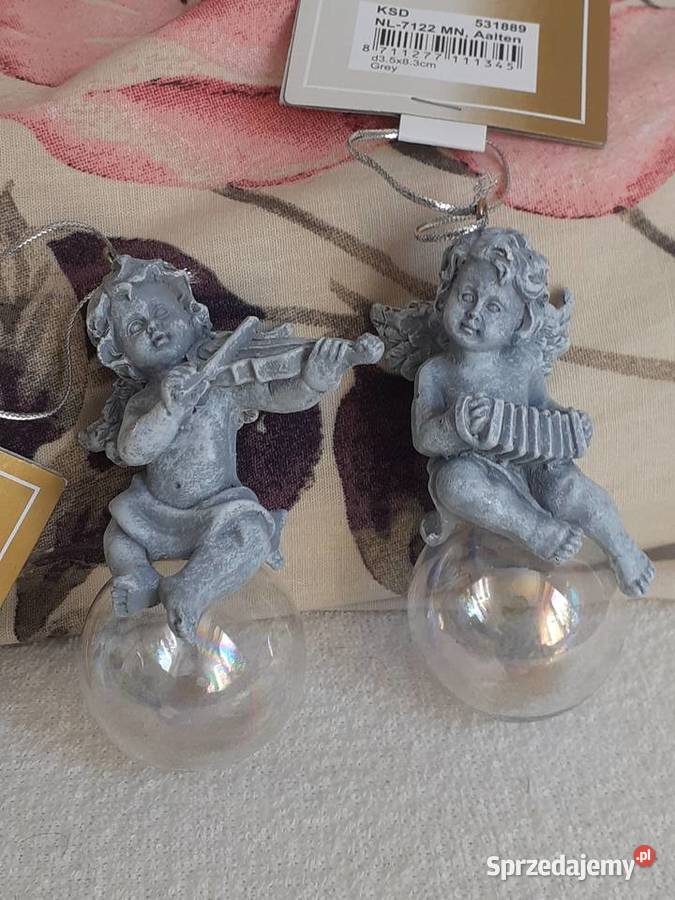 aniołki zawieszki na szklanej kuli w kolorze szary Gdańsk