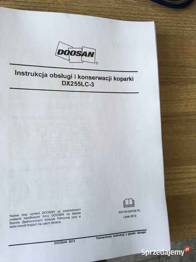 dtr instrukcja obsługi koparka doosan dx255lc3 i Szczecin