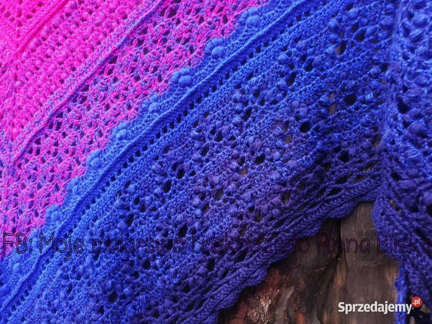 Chusta Ombre fuksja chaber granat rękodzieło na Skarżysko-Kamienna