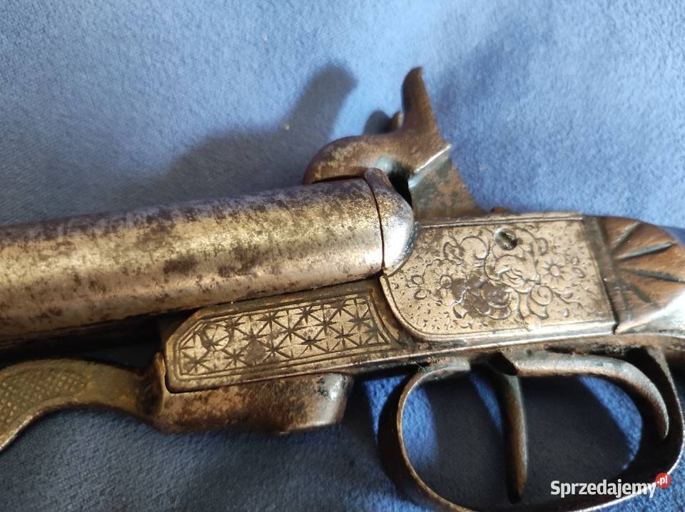 Pistolet dwulufowy zdobny zabytek XVIIIXIX Militaria Wrocław