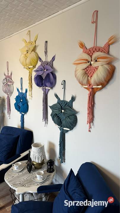 Sowa Sowy sówki dekoracje makrama boho prezent