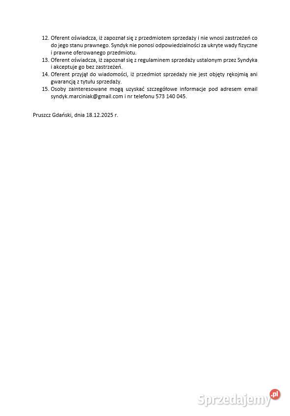 Syndyk sprzeda wierzytelności GD1GGUps112022 Syndyk sprzeda Pruszcz Gdański