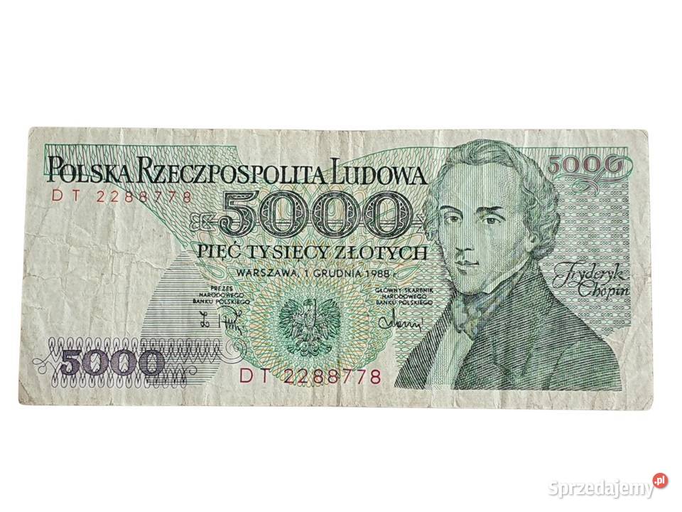Stary banknot 5000 złotych Fryderyk Chopin 1988 śląskie