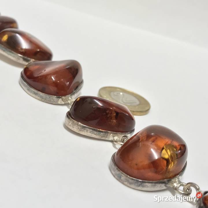 Srebrna BRANSOLETKA damska 925 z BURSZTYNAMI Bransoletki Warszawa