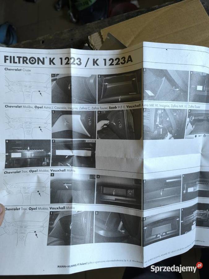 Filtr Kabinowy Filtron K1223 Opel Astra J Kamień Pomorski sprzedam