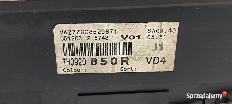 LICZNIK ZEGAR TRANSPORTER T5 7H0920850R Pozostałe Lipno