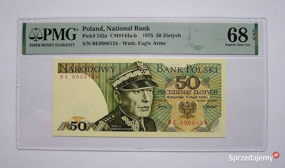 Polska 50 1975 r Seria BE PMG 68 EPQ NOTA Rydzyna sprzedam