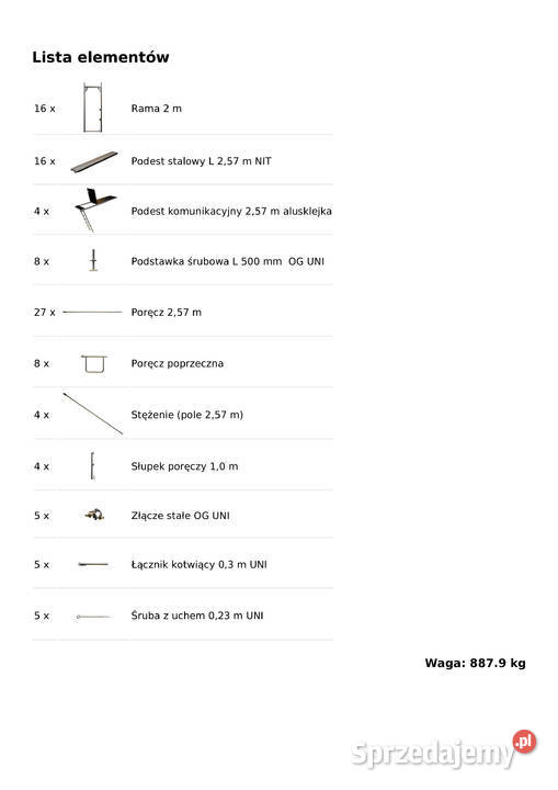 Rusztowanie 7864 m2 używane wymiary 771x102m opolskie Stare Siołkowice