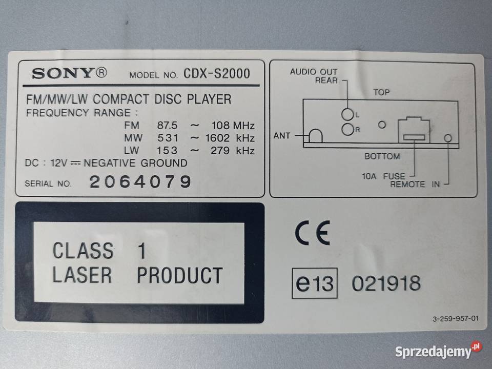 Radio samochodowe Sony CDXS200 4x50W sprawne Tomaszów Mazowiecki