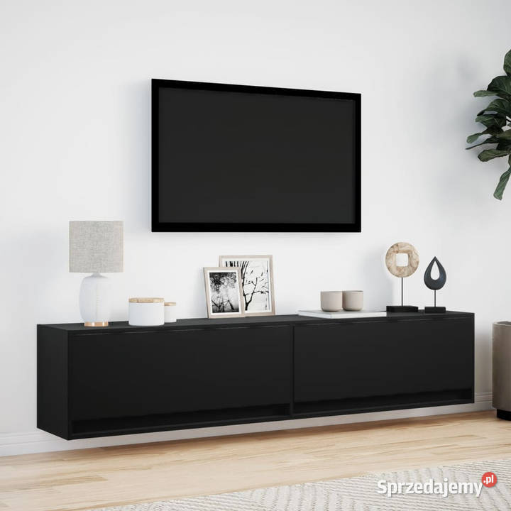 Ścienna szafka pod TV z LED czarna 180x31x38 Warszawa sprzedam