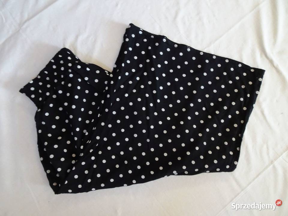 Spódnica spodnie grochy Wiskoza 38 40 vintage biały