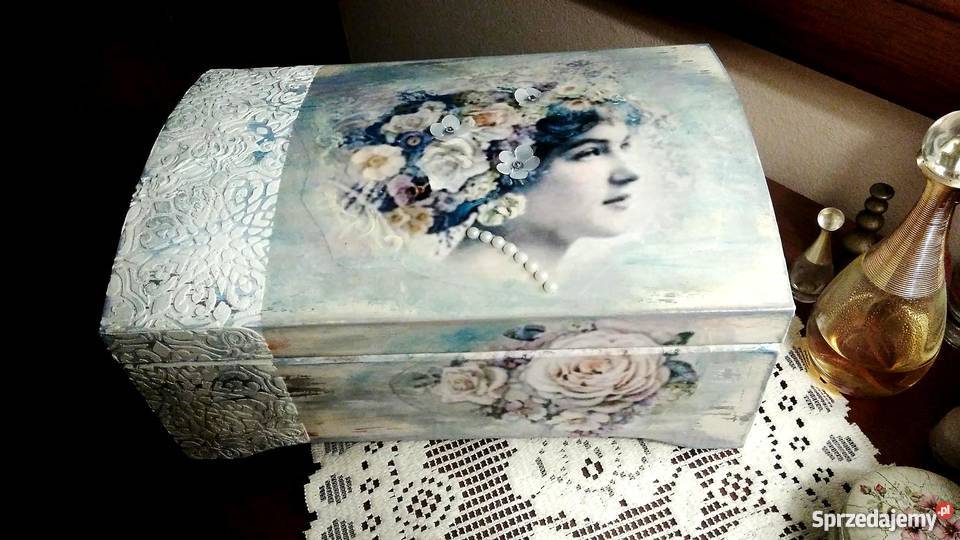 Szkatułka kuferek pudełko drewniane decoupage