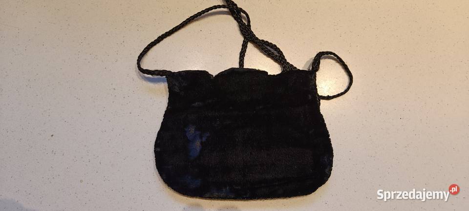 Torebka damska z koralików i aksamitu Czarna Na ramię  Brwinów