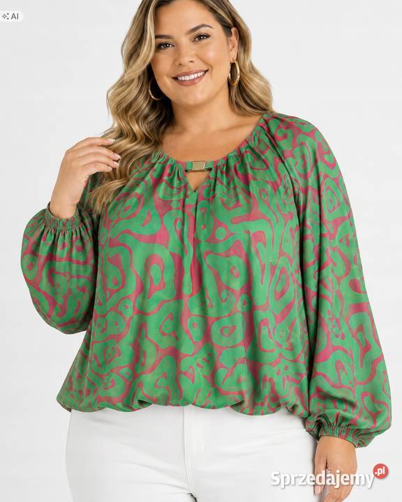 Bluzka damska oversize XL zielonoróżowa Pątnów