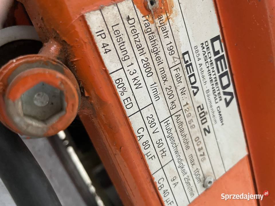 Winda budowlana Geda 200z wciągarka podnośnik pełny VAT Pozostałe sprzedam