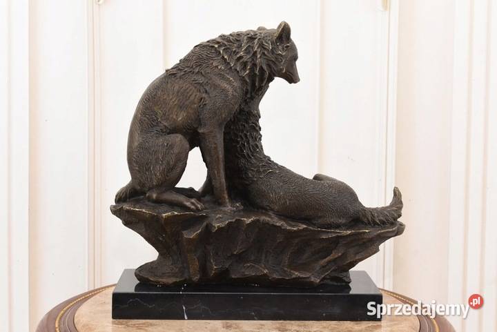 Dwa Wilki z Brązu Wilk Wilczyca Figura Rzeźba z Kraków