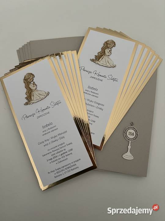 KOMUNIA zaproszenie na złotej tafli Wadowice sprzedam