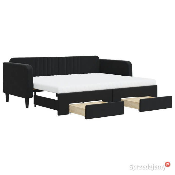 Sofa rozsuwana z szufladami czarna aksamit Warszawa