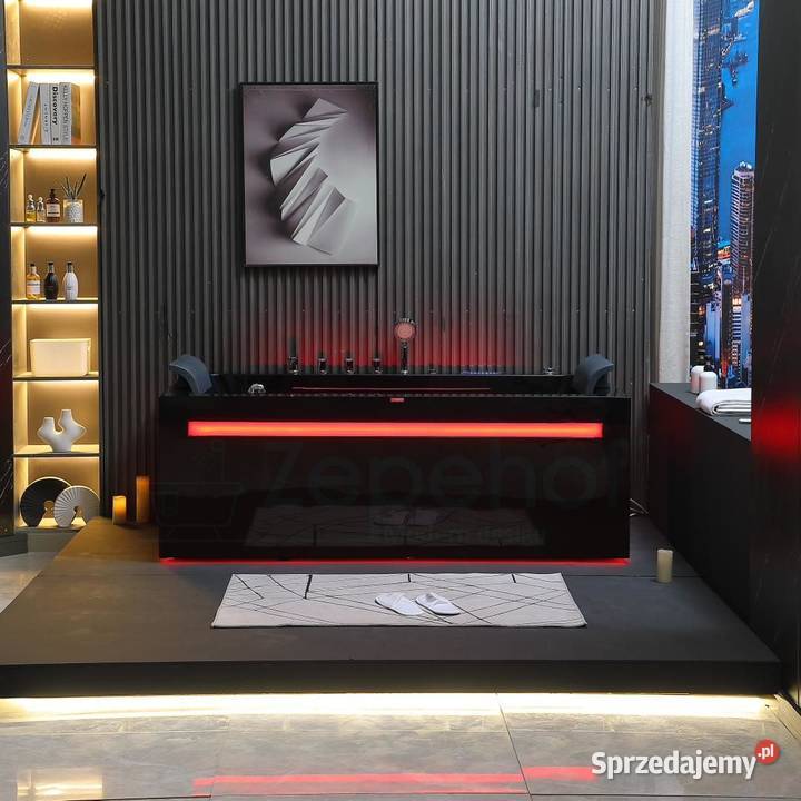 Czarna wanna z hydromasażem EBBXD871 prostokątna Grabówka