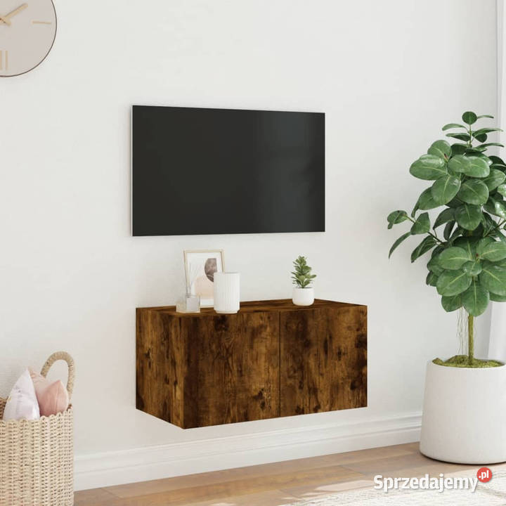 Ścienna szafka TV z LED przydymiony dąb 60x35x31 RTV Meble mazowieckie Warszawa
