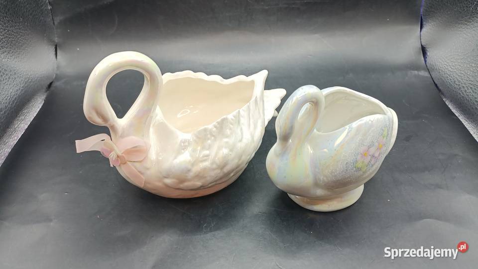 Para ptaki ceramiczne łabędzie iryzowane osłonki Zamość sprzedam