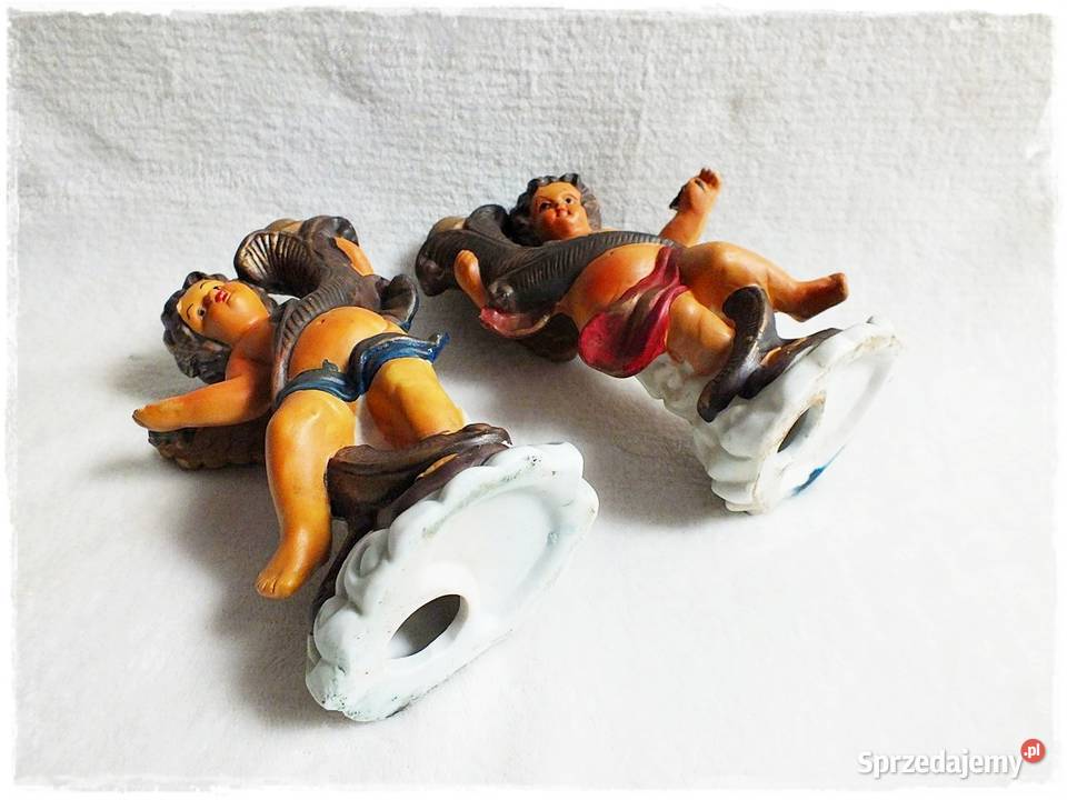 Świcznik 2x aniołki ceramika Retro Żary