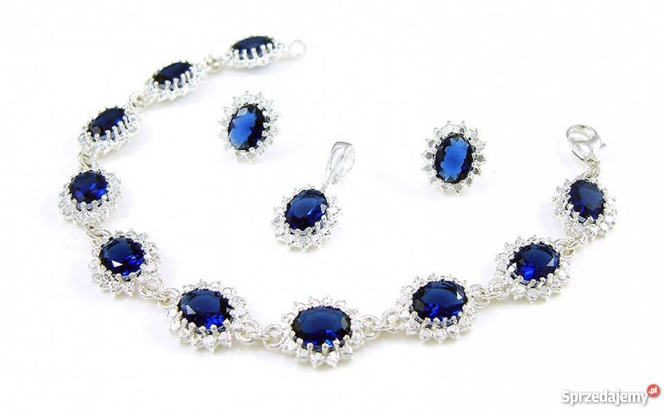 Piękny Srebrny Komplet z Szafirami na Prezent