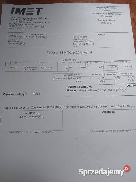 ZAMEK NAWIERZCHNIOW GERDA TYTAN ZX Warszawa