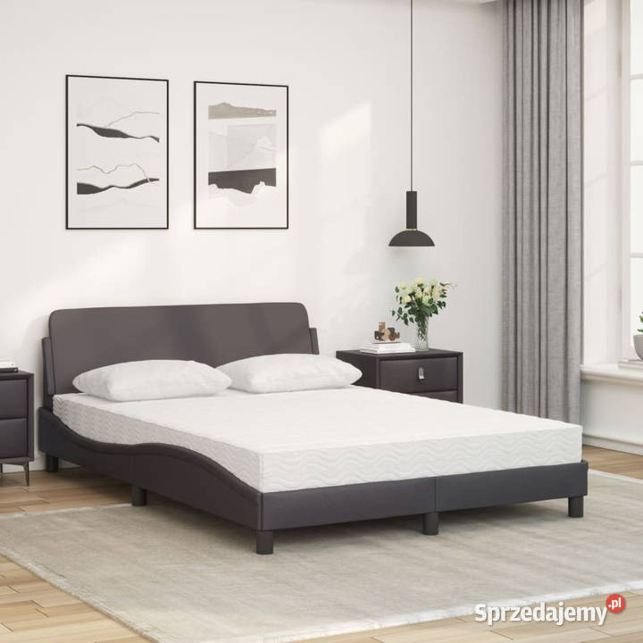 Łóżko z materacem szare sztuczna skóra 140x200 Warszawa sprzedam