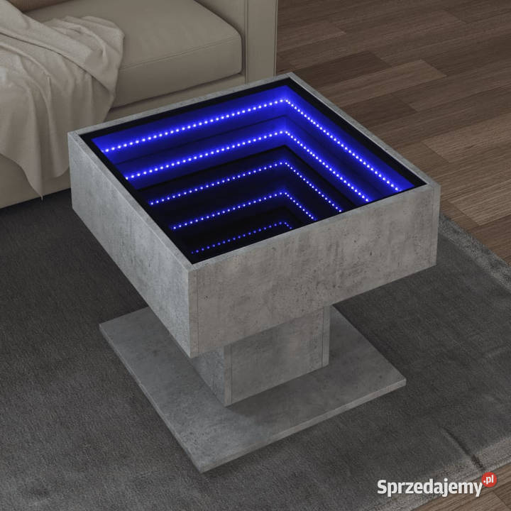 Stolik kawowy z LED szarość betonu 50x50x45 mazowieckie Warszawa