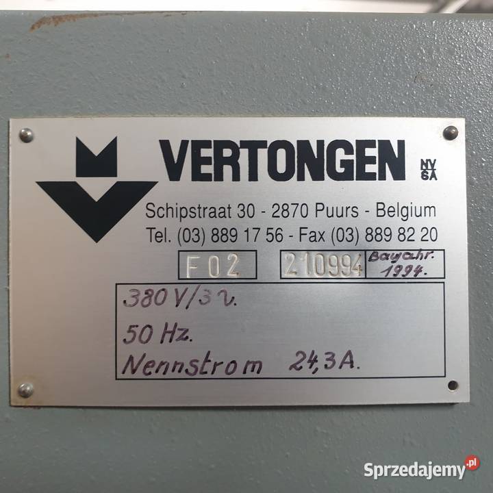 frezarka do podluznego frezowania VERTONGEN Olesno