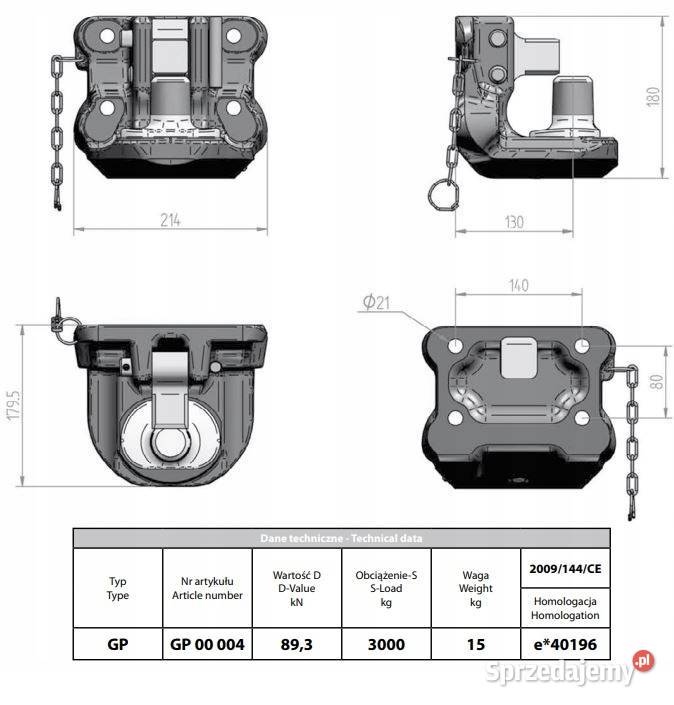 Manualny zaczep kątowy piton fix GP 140x80 Kamionna