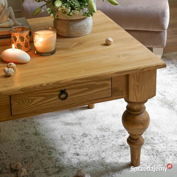 Drewniana ława kawowa z szufladami na nogach Maków Podhalański
