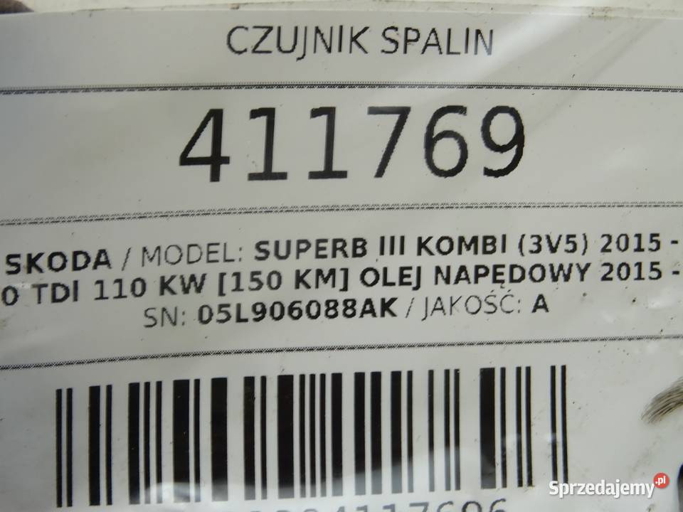 CZUJNIK SPALIN SKODA SUPERB III 05L906088AK 20 osobowe