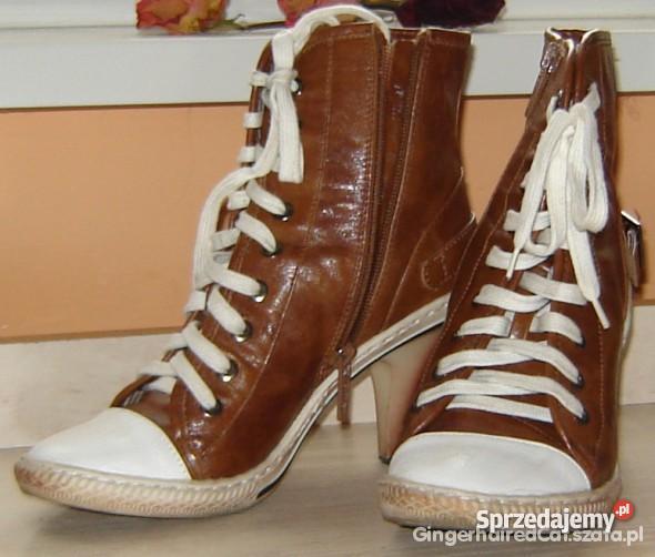 Karmelowe Brązowe Botki na obcasie kujawsko-pomorskie