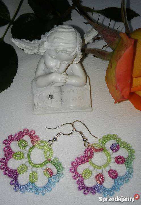 Kolczyki Frywolitkowe małopolskie Wiśniowa sprzedam