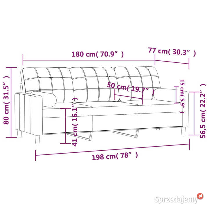 3osobowa sofa z poduszkami kolor taupe 180